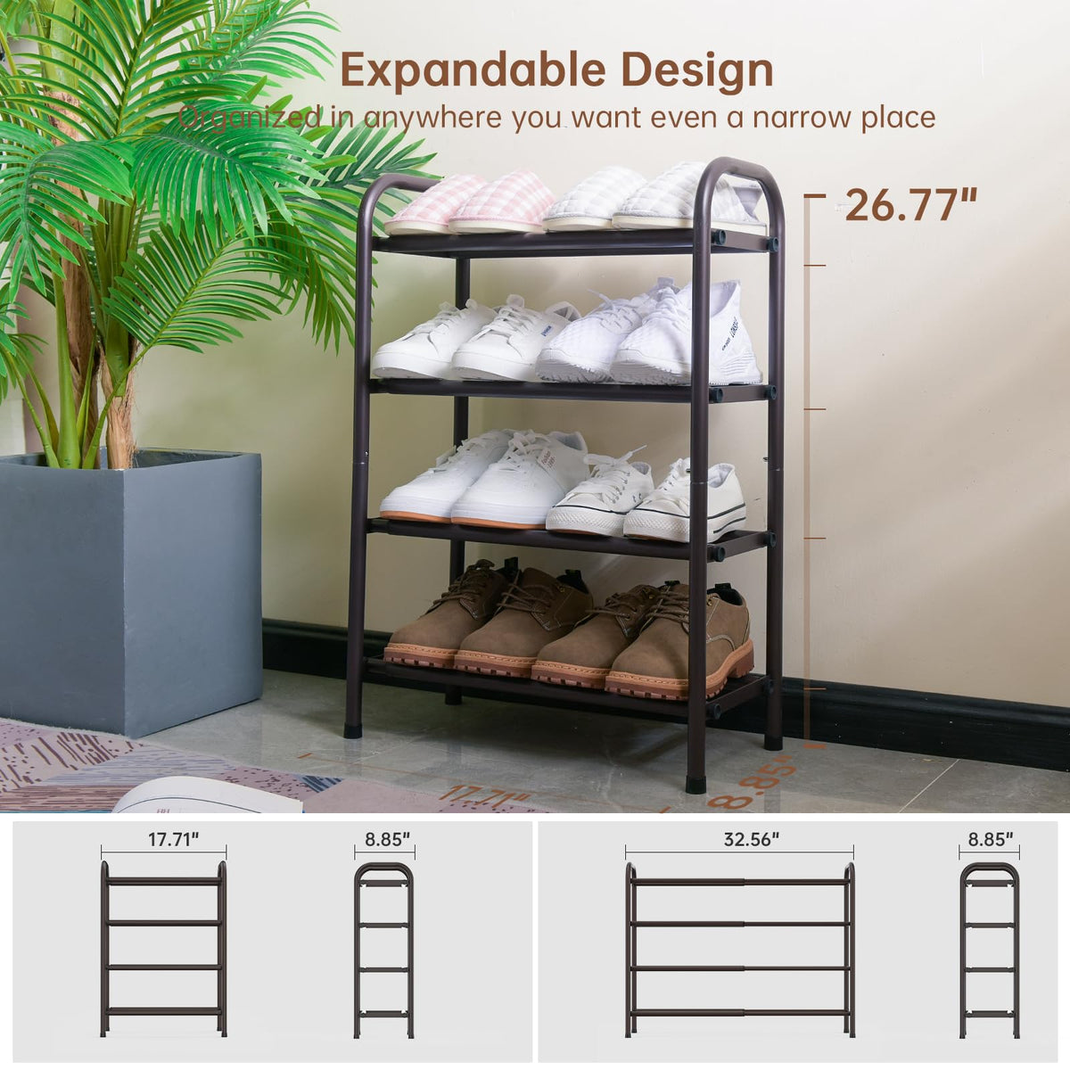 Gonfoam Expandable 4-Tier Shoe Rack for Closet and Entryway, Bronze