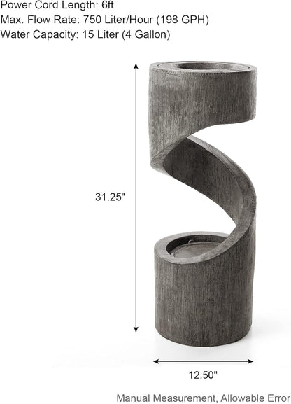 Glitzhome Tiered Outdoor Water Fountain with LED Light, Curved Outdoor Fountain Waterfall with