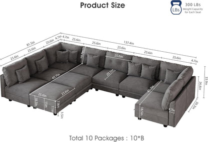 LLappuil Large Modular Sectional Sofa with Storage Seats, Corduroy U-Shaped Convertible Couch for