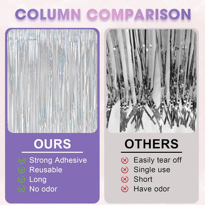 3 Pack 3.3x8.2 Feet Laser Silver Foil Fringe Backdrop Curtains, Tinsel Streamers Birthday Party