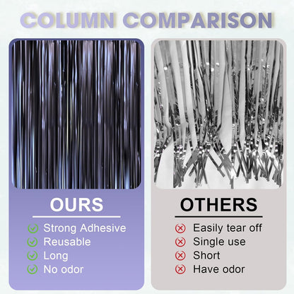 3 Pack 3.3 x 8.2 ft Matte Blue Foil Fringe Curtains, Dark Blue Tinsel Streamers Batman Party