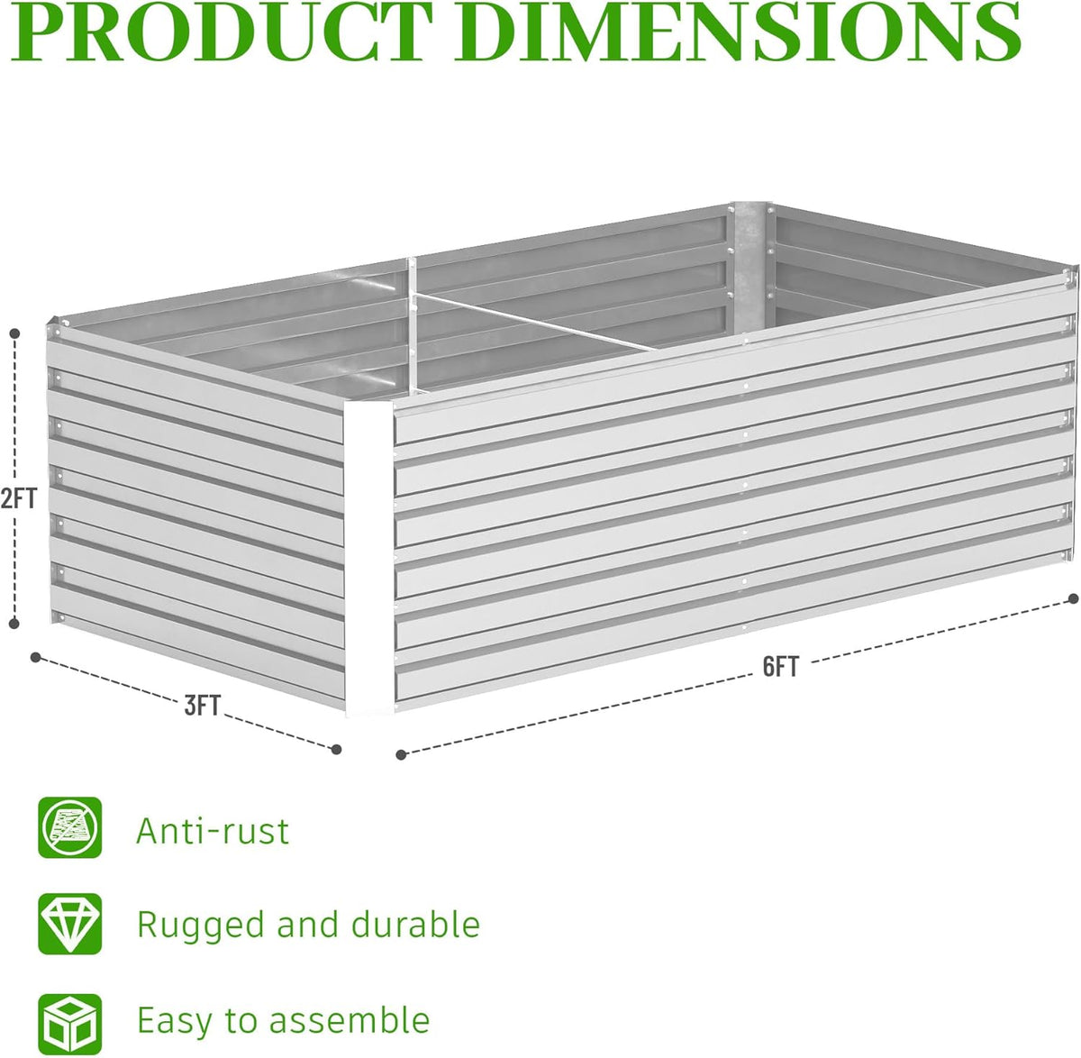 6x3x2 ft Raised Garden Bed, Large Metal Planter Raised Beds, Planters for Outdoor Plants for
