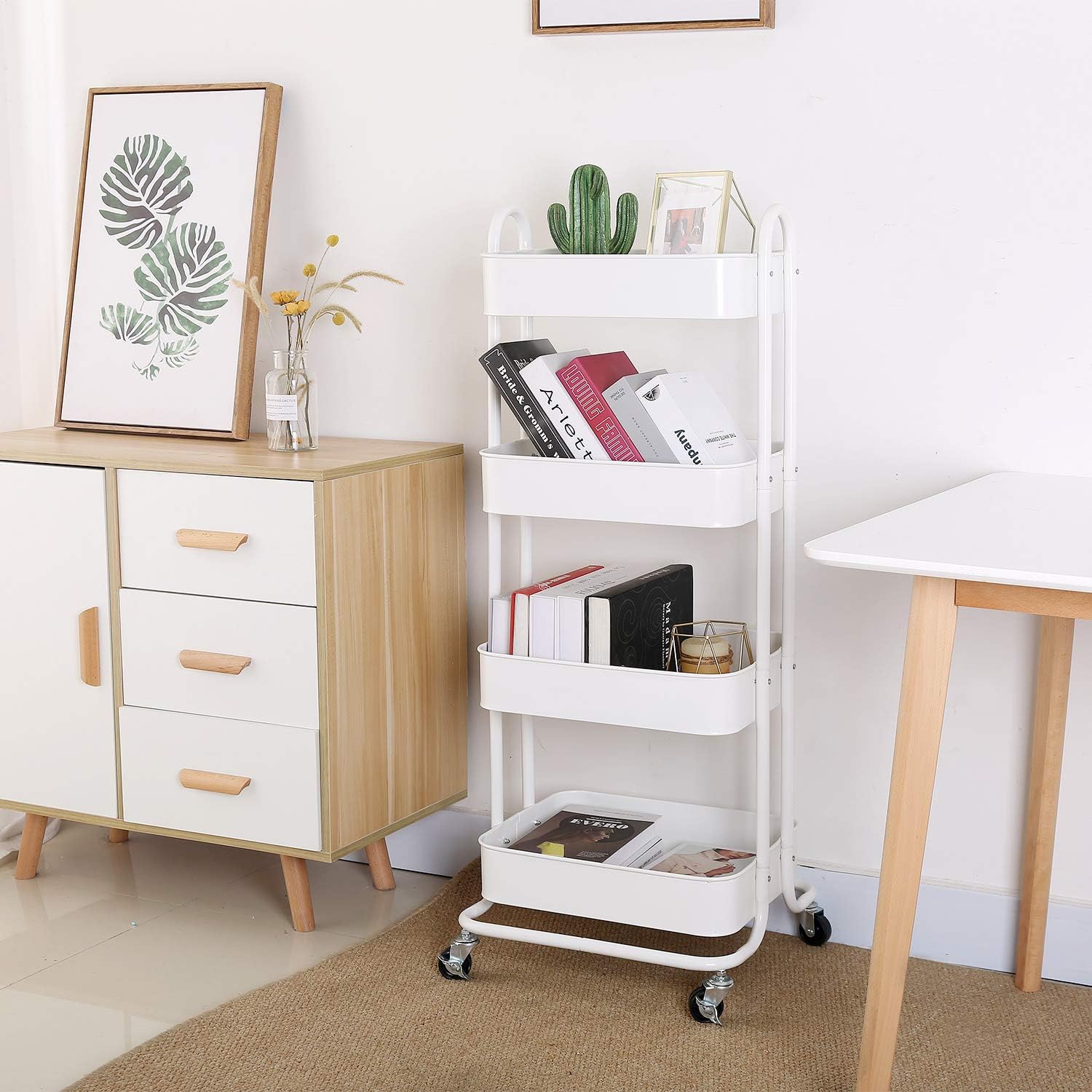 Melody House 4-Tier Metal Mesh Utility Rolling Cart Storage Organizer Shelf Rack with Lockable