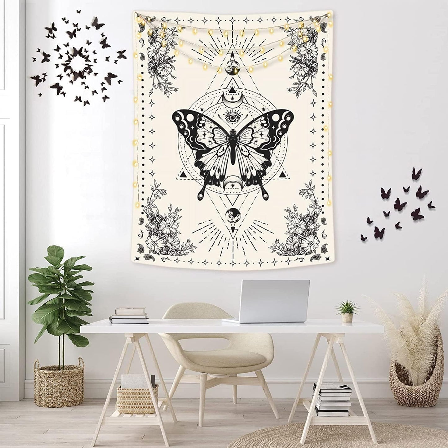 Lunerfex Boho Butterfly Tapestry Small Tapestry Tarot Tapestries Moon Phase Aesthetic Tapestries