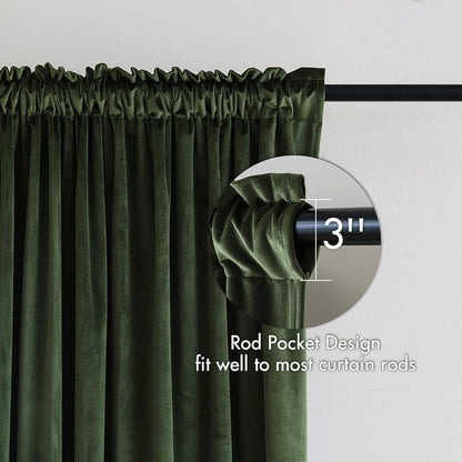 MIULEE Olive Green Velvet Curtains Thermal Insulated Blackout Curtain Drapes for Bedroom Living