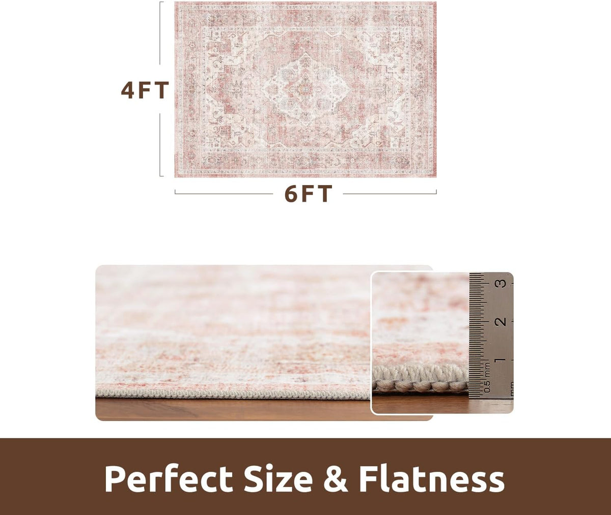 AMOAMI 4x6 Soft Vintage Area Rug - Non-Slip Washable Rug for Living Room, Bedroom, Dining Room