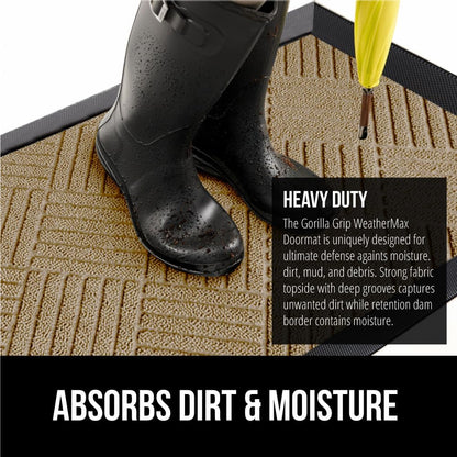 GORILLA GRIP 100% Waterproof All-Season WeatherMax Doormat US Designed Natural Rubber, Stain and