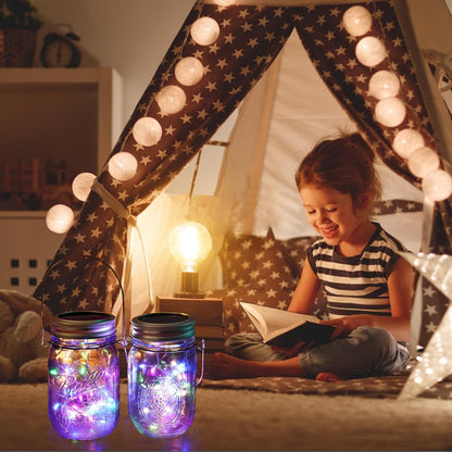 Solar Mason Jar Lights [Upgraded], 12 Pack 30 LED Firefly Fairy String Lights, Waterproof Outdoor