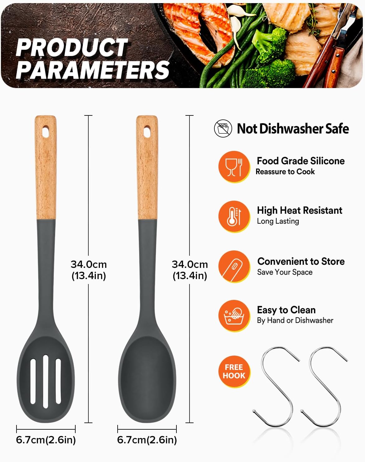 Silicone Cooking Spoons, Great for Scooping Sides and Serving Hearty Stews, BPA-Free Matte