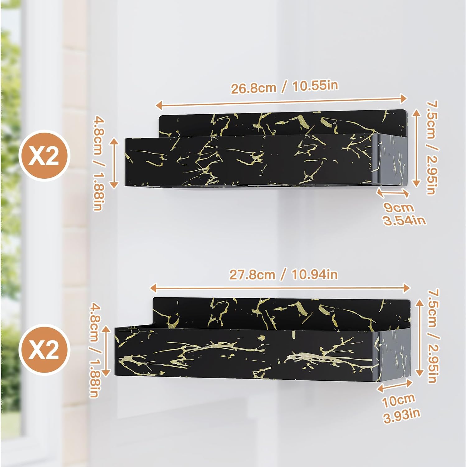 Magnetic Spice Rack for Refrigerator, Kitchen Organizer and Storage Shelf, Black Gold(4 Pack)