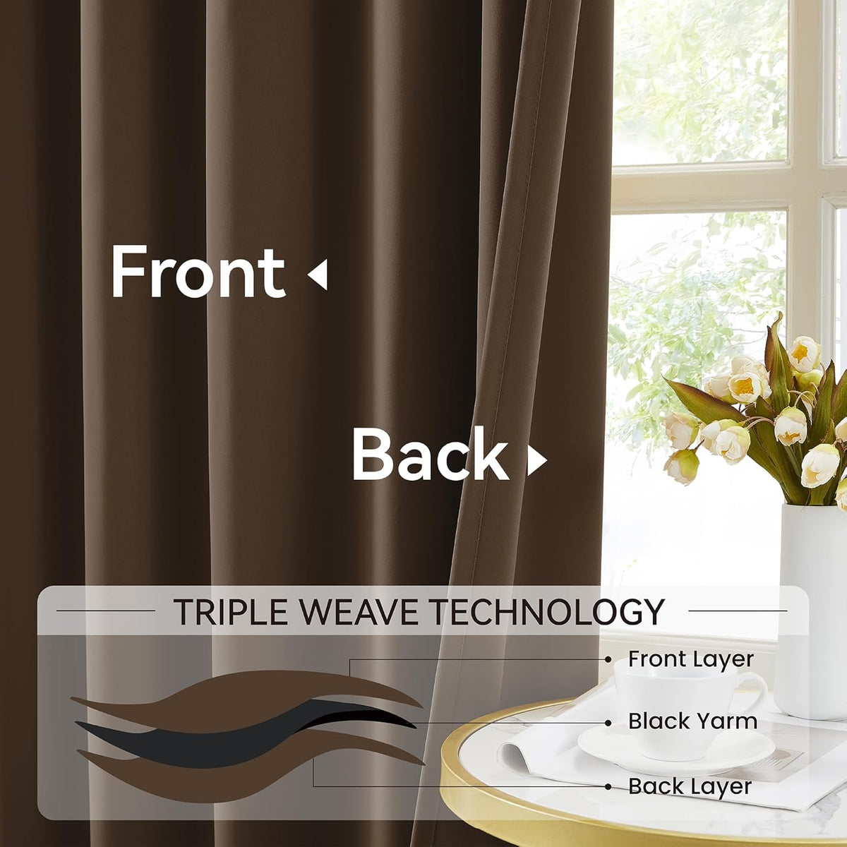 KangBang Chocolate Brown Blackout Curtains 90 Inches Long for Bedroom, Pinch Pleated Thermal