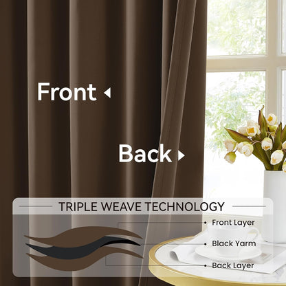 KangBang Chocolate Brown Blackout Curtains 90 Inches Long for Bedroom, Pinch Pleated Thermal
