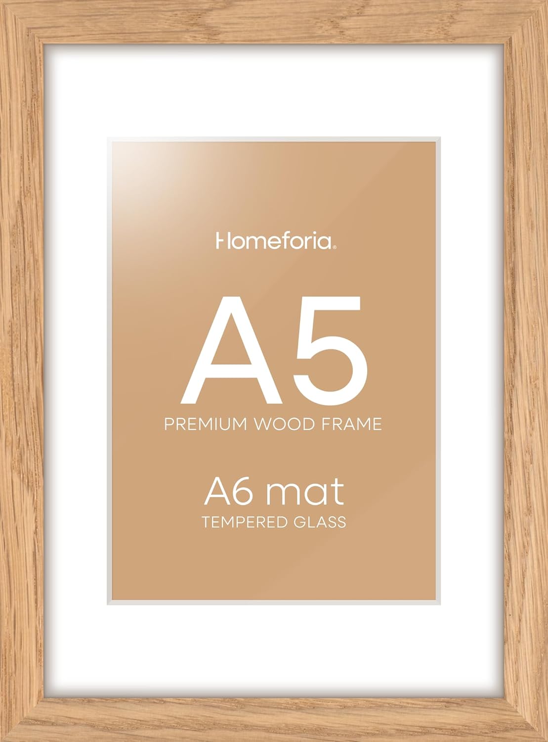 Homeforia A5 Wood Picture Frame, High-End Natural Oak 5.8x8.3 Frame Matted to 4.1x5.8 inch Photo