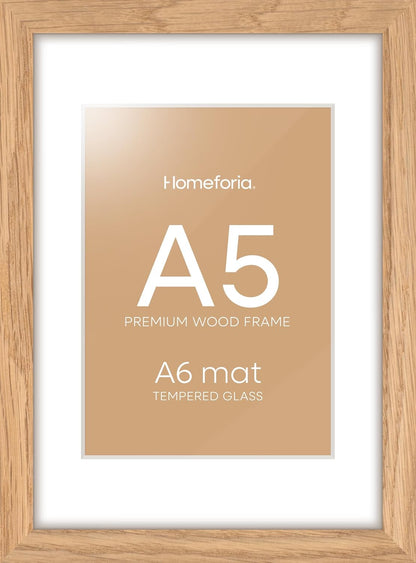 Homeforia A5 Wood Picture Frame, High-End Natural Oak 5.8x8.3 Frame Matted to 4.1x5.8 inch Photo
