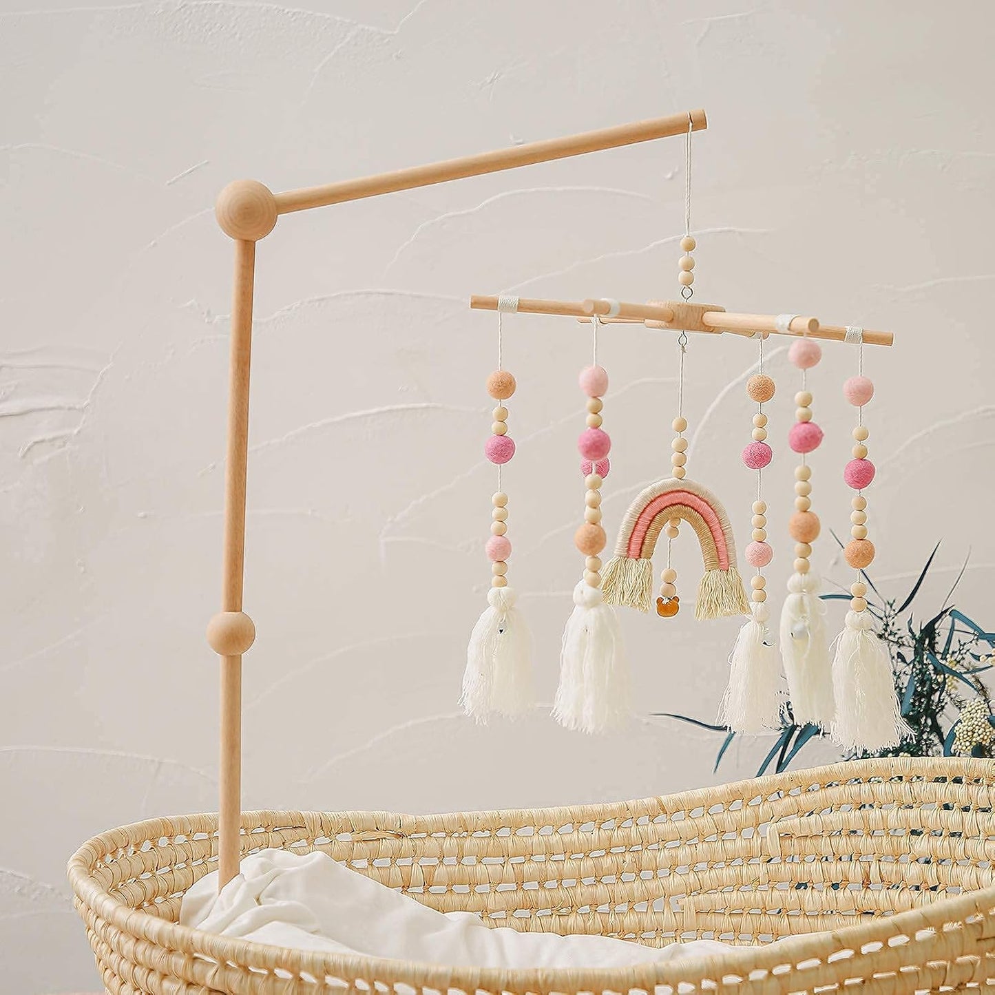 Baby 2In1 Set - Rainbow Mobile Crib Hanger,Baby Wooden Mobile Arm for Crib Baby Mobile Holder