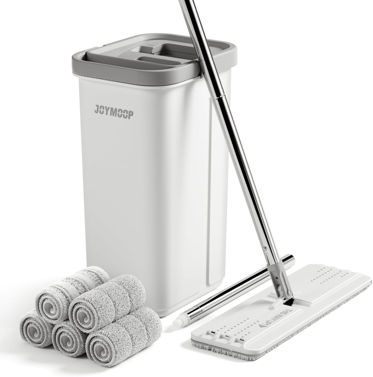 JOYMOOP Mop and Bucket with Wringer Set, Hands Free Flat Floor Mop and Bucket, 60" Mop with 5