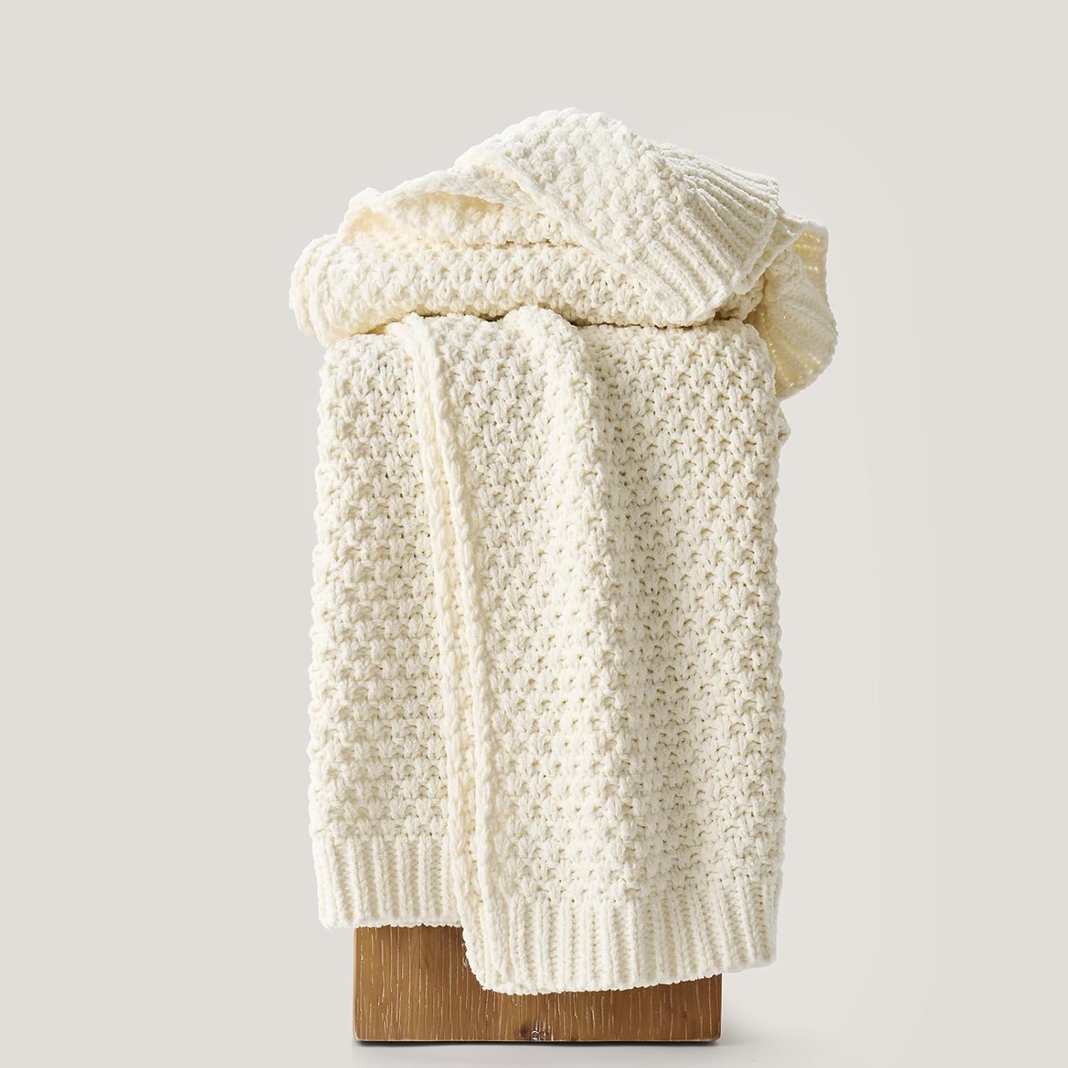 Chunky Chenille Knit Throw Blanket for Couch, Soft Luxurious Moss Stitch Blankets for Bed, Cozy