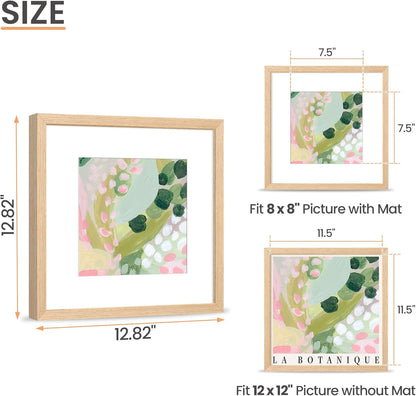 upsimples 12x12 Frame, Natural Solid Wooden Picture Frames, Display 8x8 with Mat or 12 x 12 Without