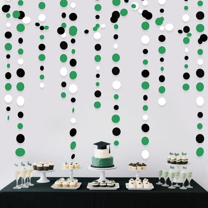 46 Ft Black Green Party Decorations Polka Dots Garlands Green and Black White Hanging Paper Circle