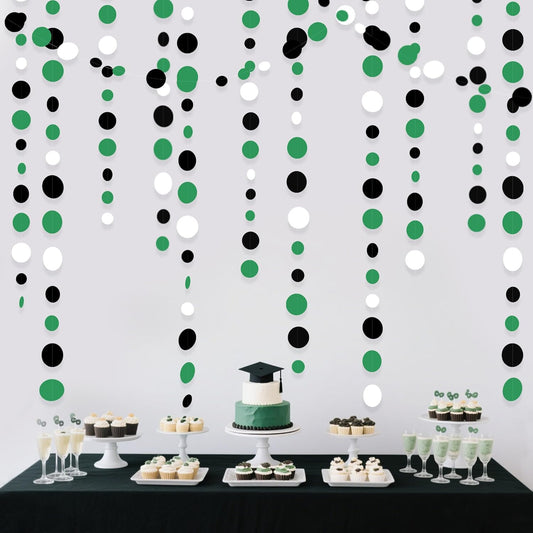 46 Ft Black Green Party Decorations Polka Dots Garlands Green and Black White Hanging Paper Circle