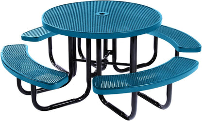 Heavy-Duty Portable Outdoor Picnic Table with Umbrella Hole, Punched Steel Commercial-Grade Patio