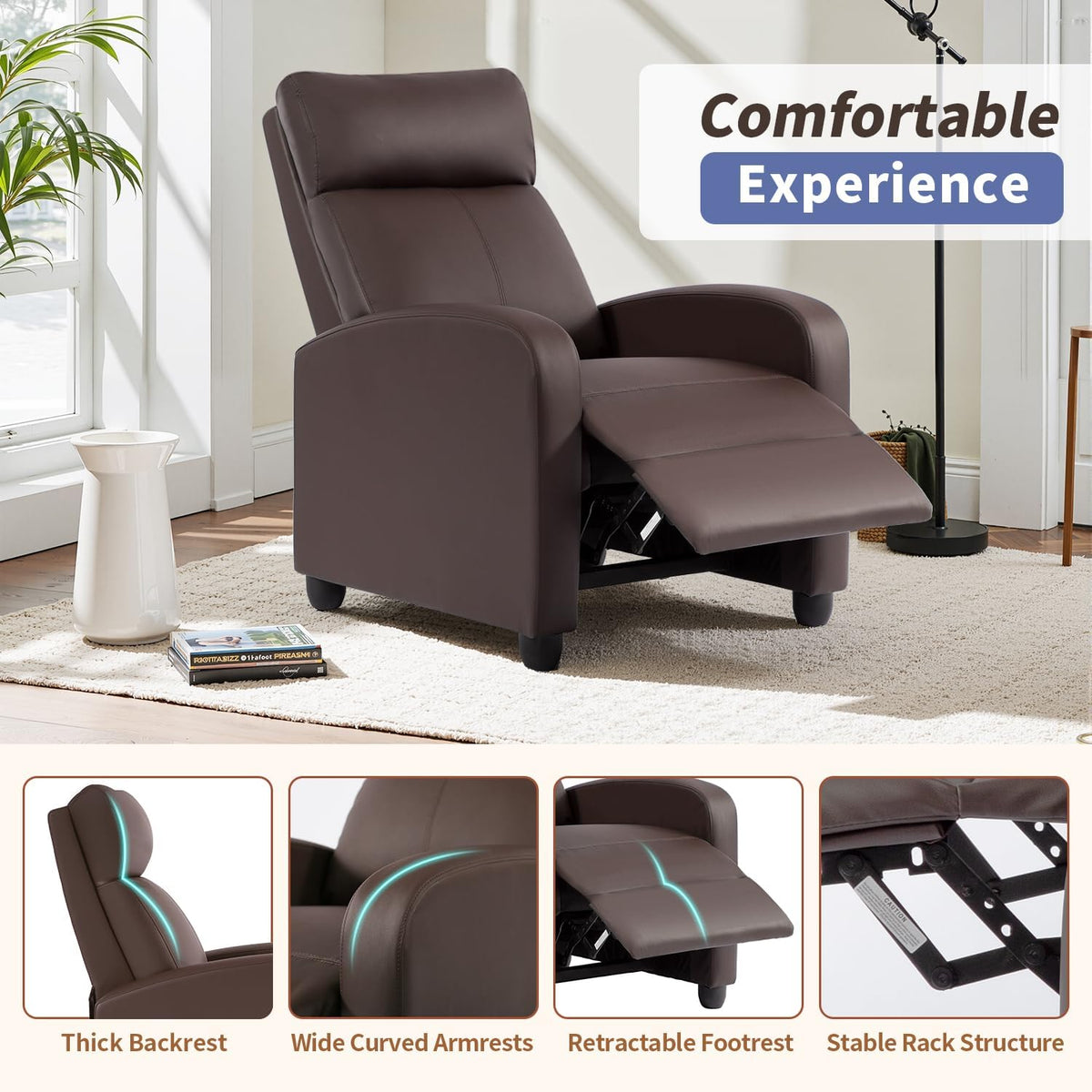 BestMassage | Recliner Chair | with 2 Point Massage Function | Leather Dark Brown | with Lumbar