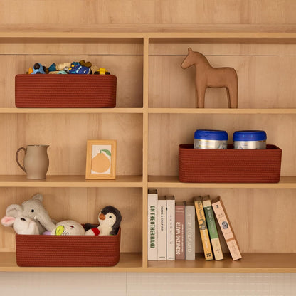 Large Shallow Organizing Baskets 15x11x5.1 Inches - Rope Woven Storage Bins for Bathroom, Shelves