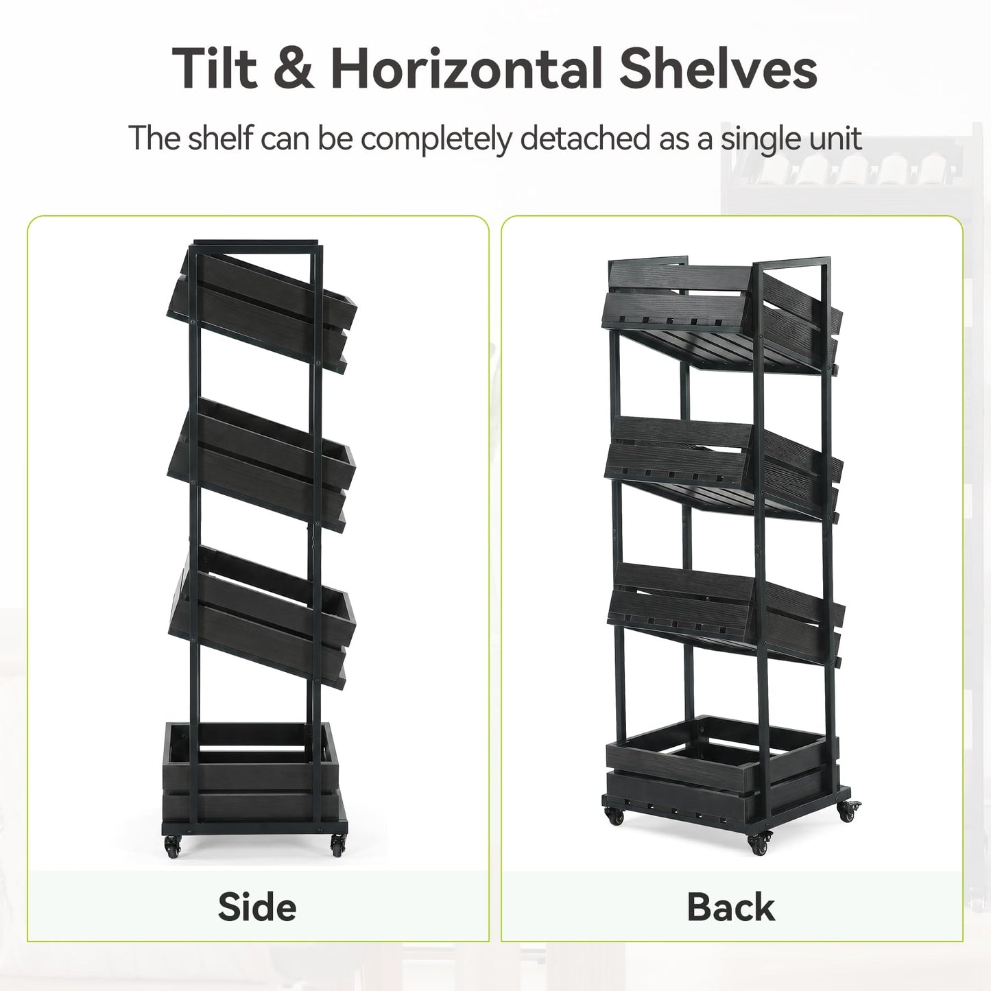 LITTLE TREE 4-Tier Basket Stand with Locked Wheels, Mobile Fruit and Vegetable Storage, Floor Stand