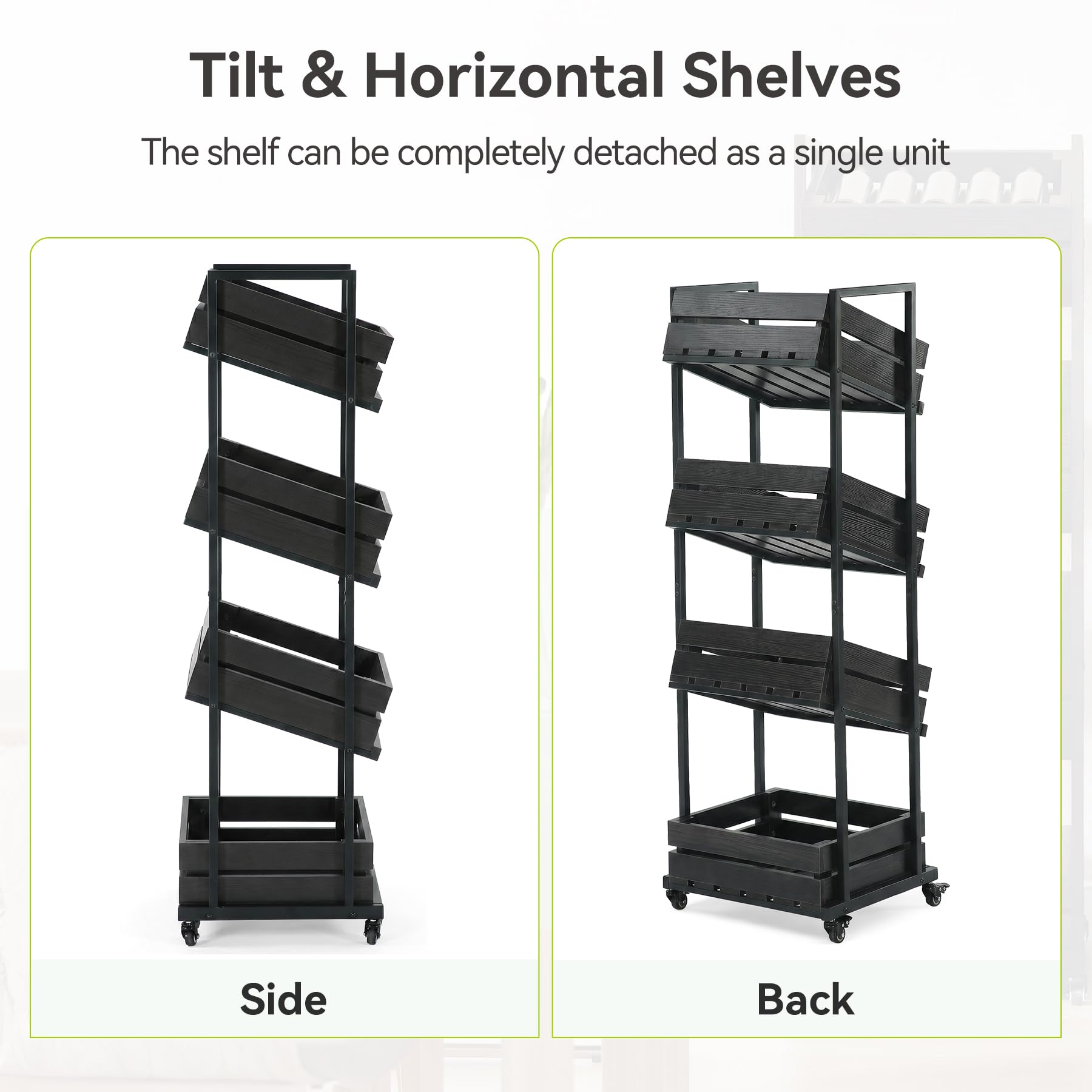 LITTLE TREE 4-Tier Basket Stand with Locked Wheels, Mobile Fruit and Vegetable Storage, Floor Stand