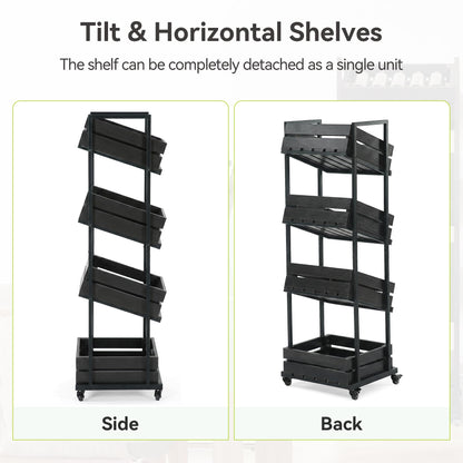 LITTLE TREE 4-Tier Basket Stand with Locked Wheels, Mobile Fruit and Vegetable Storage, Floor Stand