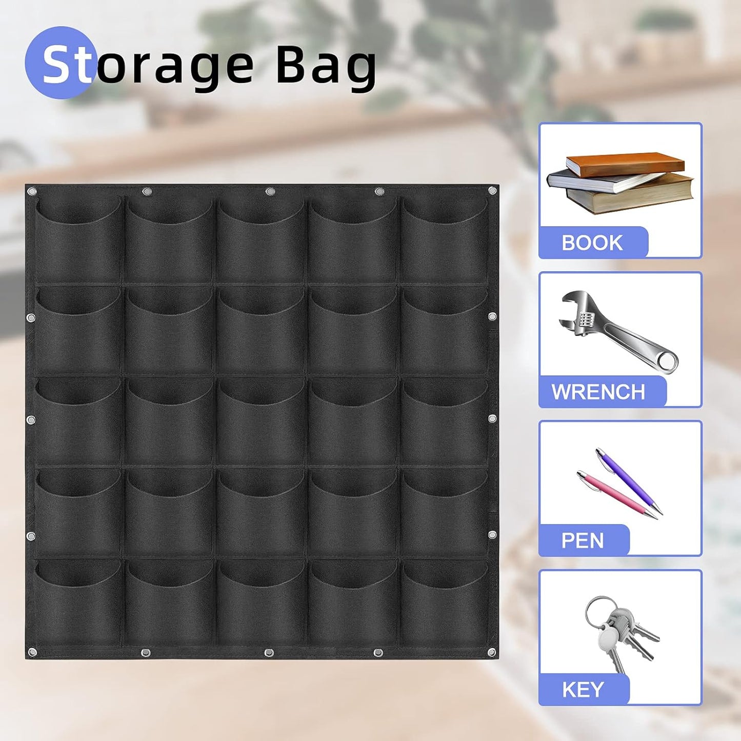 25 Pockets Hanging Planter Bags, Hanging Vertical Wall Mounted Plant Planting Grow Bags, Herb