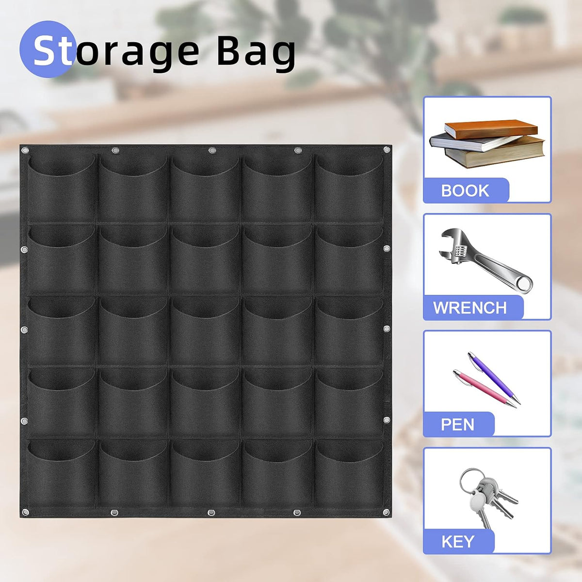 25 Pockets Hanging Planter Bags, Hanging Vertical Wall Mounted Plant Planting Grow Bags, Herb