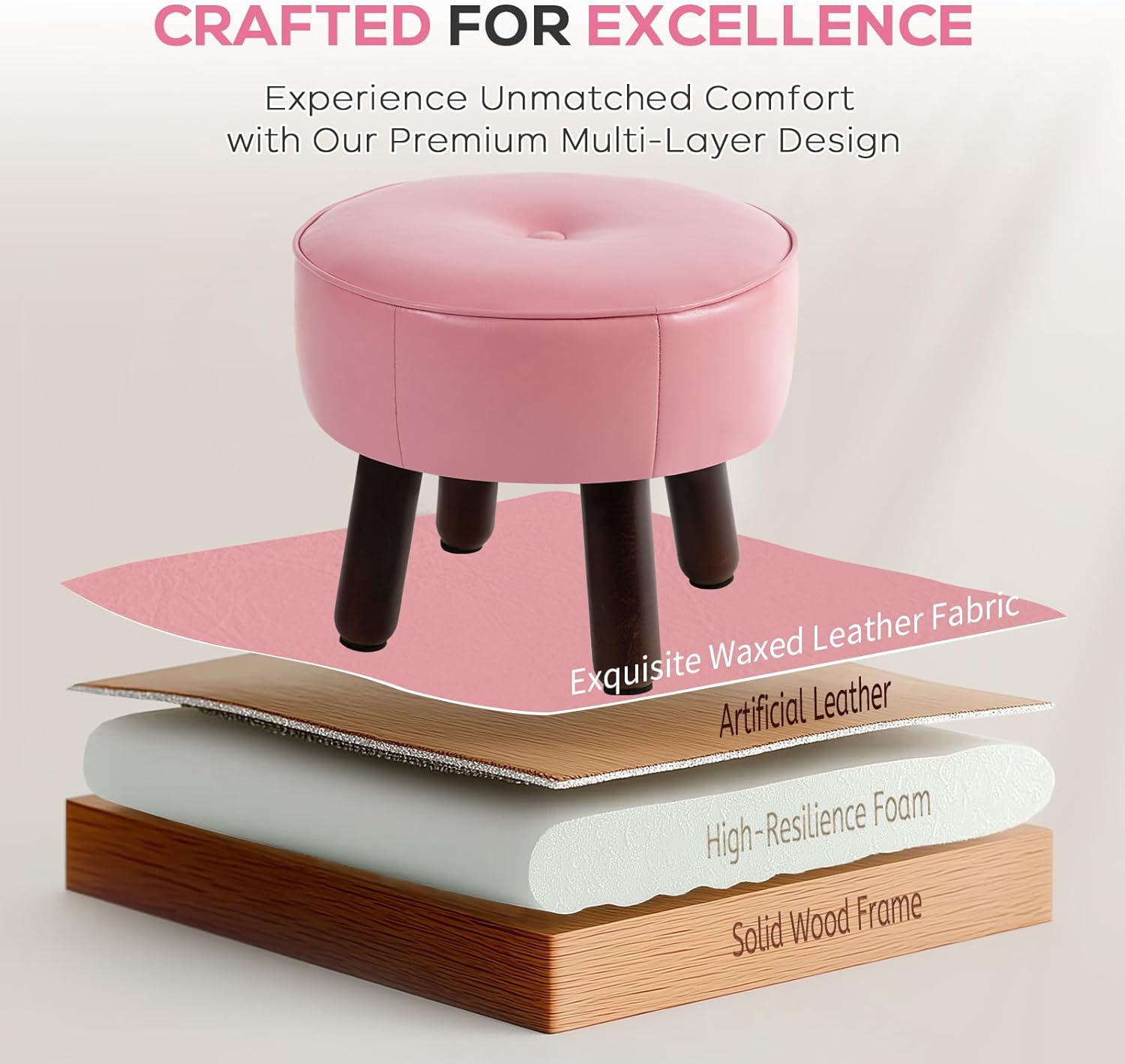 Small Foot Stool Round Pouf Ottoman, 13'' Leather Foot Rest with Non-Skid Rubber Legs, Foolstool