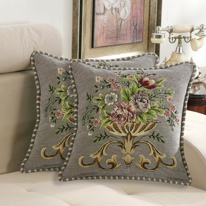 2 Pcs Grey Chenille Vintage Embroidered Throw Pillow Covers 18x18in,Grey Tassel Vintage Pattern