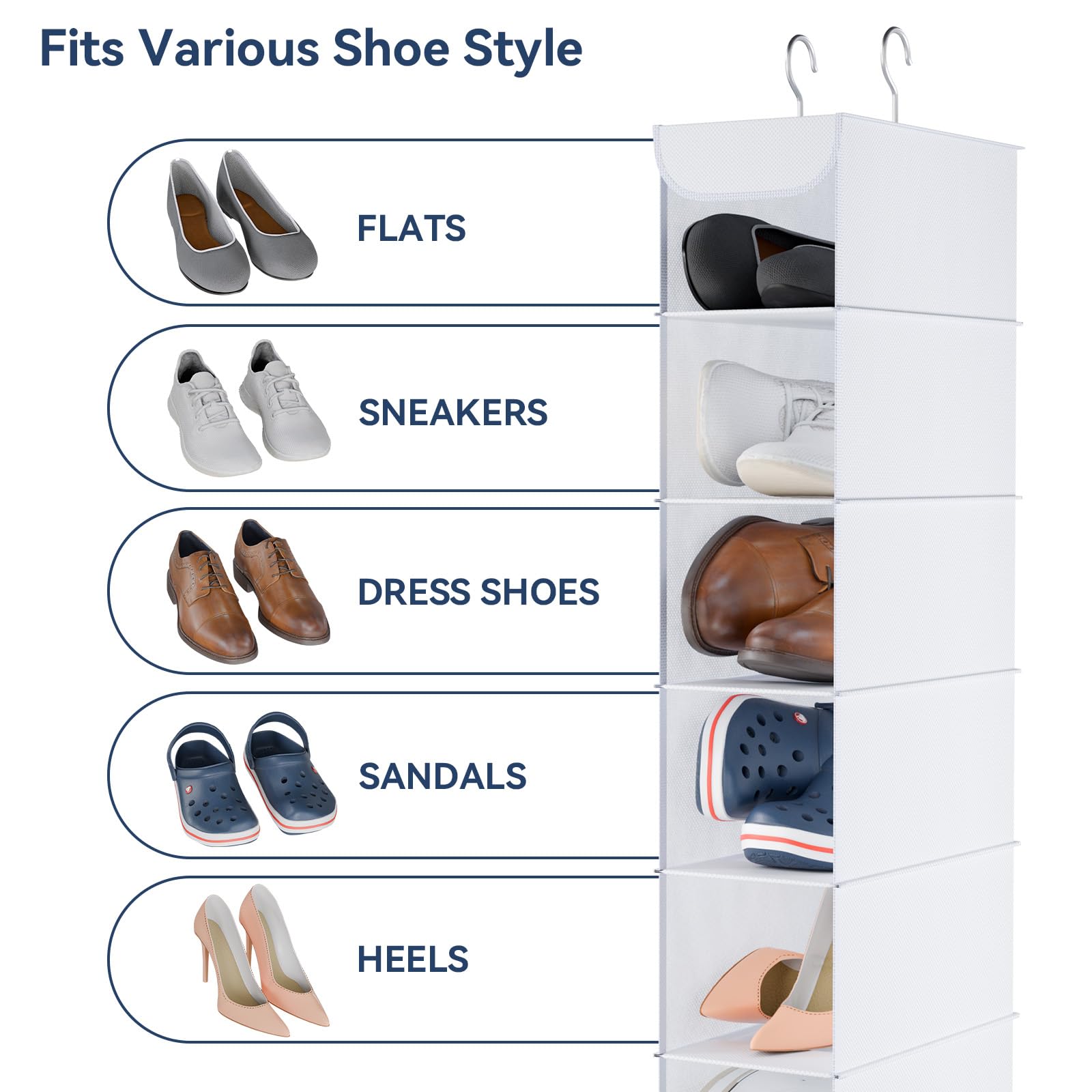 Whitmor Hanging Shoe Organizer, 8 Shelves-Hanging Closet Organizer, Hanging Shoe Rack for Small