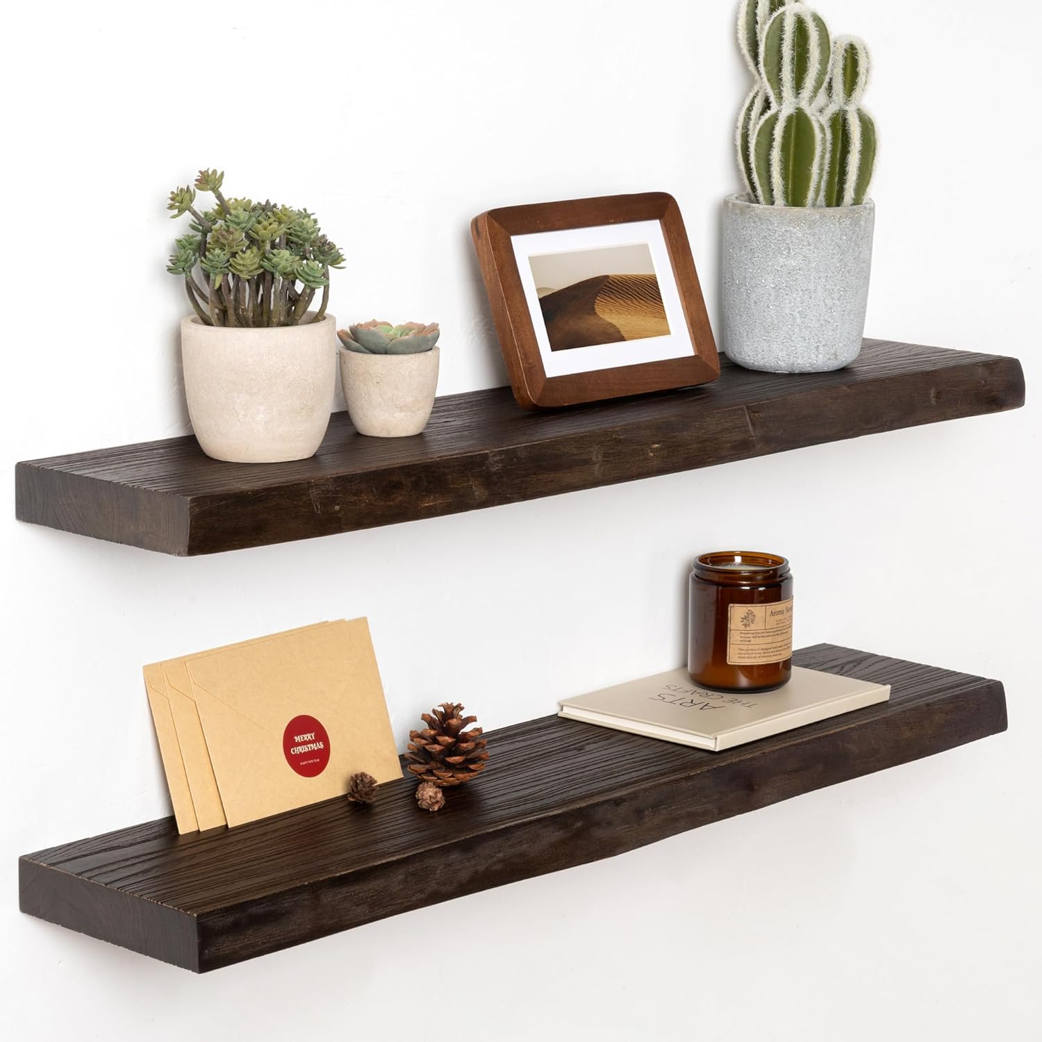 30" Floating Shelves, Live Edge Solid Elm Wood Floating Shelf, Wall Mounted Display Shelves with