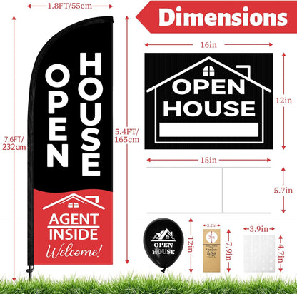 44 Pcs Open House Signs for Real Estate, Double Sided Open House Flag Kit, 7.6 x 5.4 Ft Black