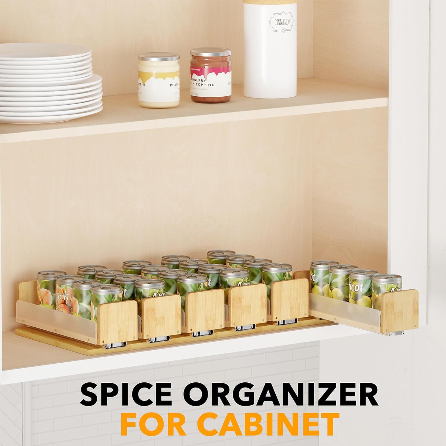 SpaceAid Bamboo Pull Out Spice Rack Organizer for Cabinet, Heavy Duty Slide Out Seasoning Kitchen