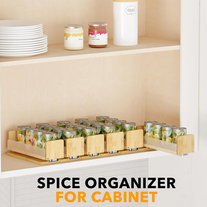 SpaceAid Bamboo Pull Out Spice Rack Organizer for Cabinet, Heavy Duty Slide Out Seasoning Kitchen