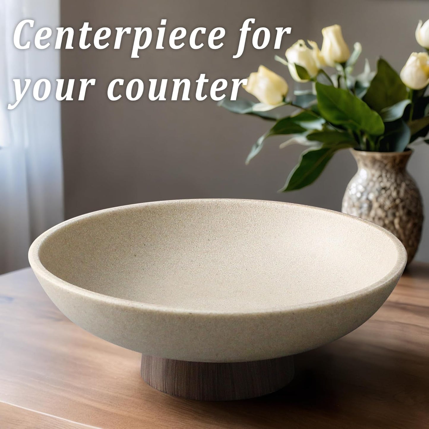 Modern Resin Pedestal Bowl – Large Fruit Bowl for Kitchen Counter, Catch All Tray for Entryway