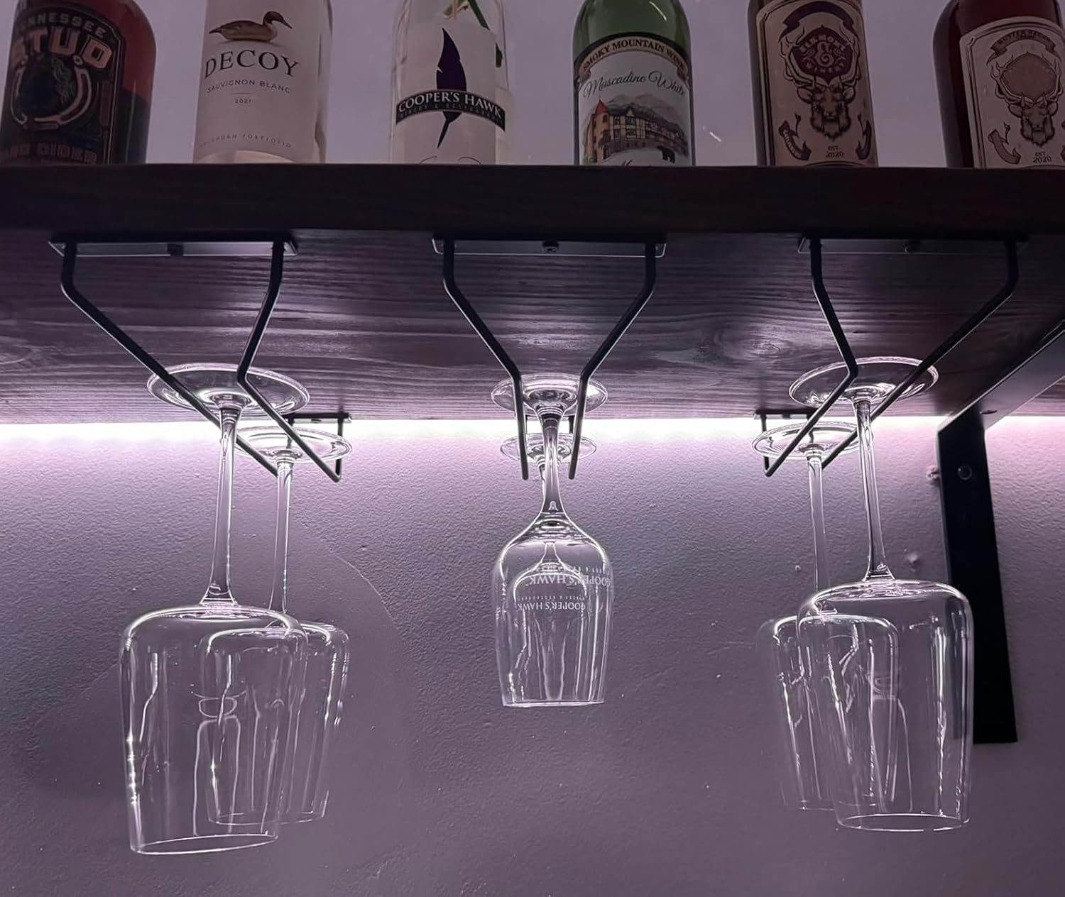 7 Inch Black Wine Glass Rack, Under Cabinet Wine Glass Holder, Wine Glass Hangers Under Shelf