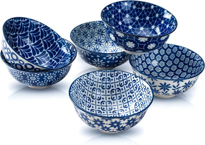 Blue and White Ceramic Bowls Set of 6, 4.7in Small Dessert bowl 10 oz for ice cream, Snack