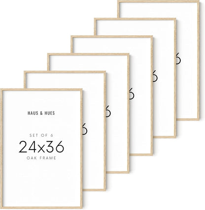 Haus and Hues 24"x36" Beige Oak Wood Frames Set of 6 - 24x36 Natural Wood Frames for Posters, 24x36