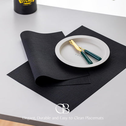 Placemats Set of 6 - Easy Clean Woven Vinyl Placemats for Dining Table, Indoor/Outdoor Place Mats
