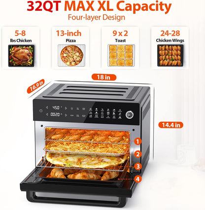 Aeitto® 32-Quart PRO Large Air Fryer Oven| Toaster Oven Combo | with Rotisserie, Dehydrator and