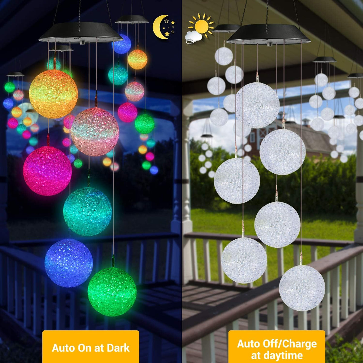 Toodour Solar Wind Chime, Color Changing Ball Wind Chimes, LED Decorative Mobile, Gifts for Mom
