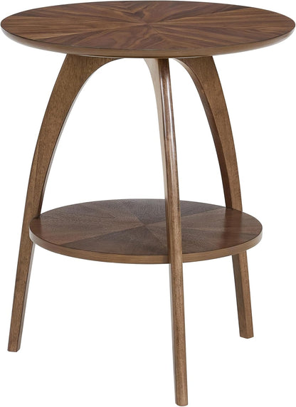 Martin Svensson Home Round Wood Walnut Brown 20" Living Room End Side Accent Table Nightstand with