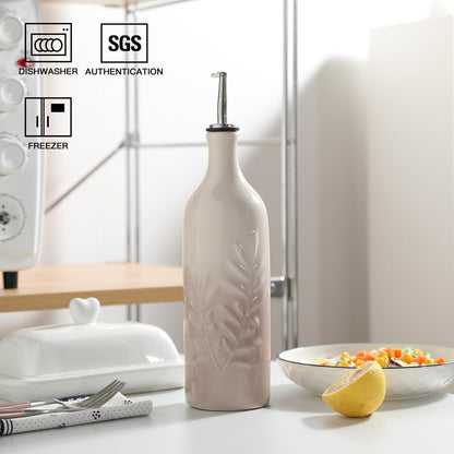 Sweejar Ceramic Olive Oil Dispenser Bottle, 24 Oz Relief Opaque Oil Cruet Protects To Reduce