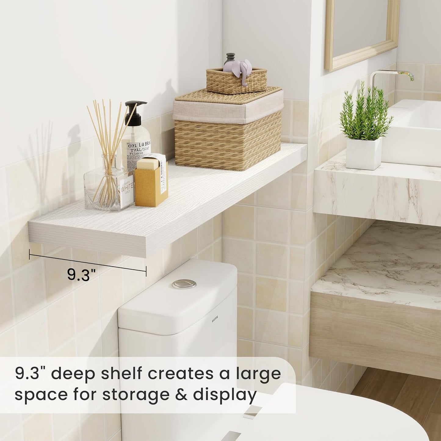 36 Inch Floating Shelves, 9.3 Inch Deep Rustic Wall Shelves - Extra Deeper Wall Mounted Storage
