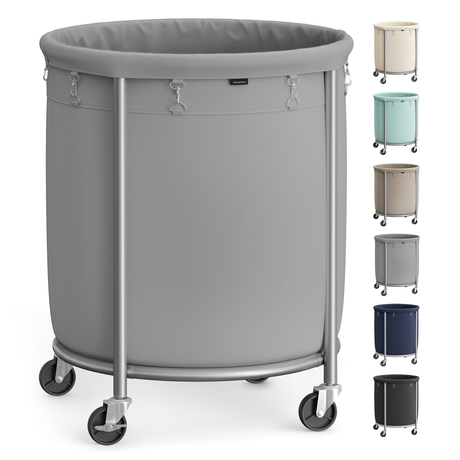 SONGMICS Laundry Basket, Rolling Steel Frame with 2 Locking Wheels, 190 L